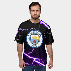 Футболка оверсайз мужская Манчестер молнии шторм неон, цвет: 3D-принт — фото 2