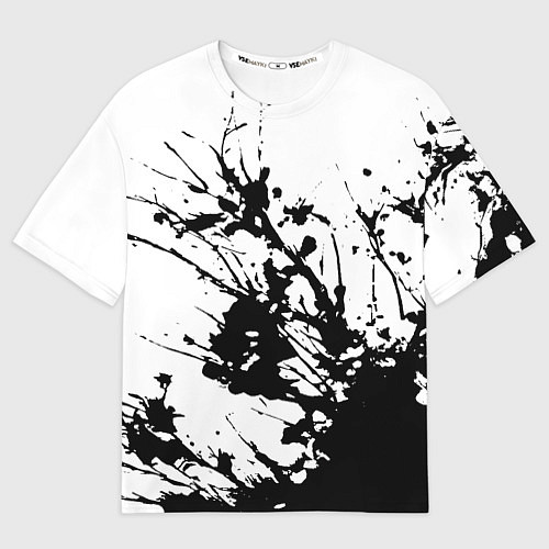 Мужская футболка оверсайз Чёрная взрывная краска на белом / 3D-принт – фото 1