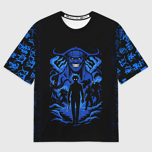 Мужская футболка оверсайз Поднятие уровня в одиночку с иероглифами / 3D-принт – фото 1