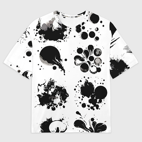 Мужская футболка оверсайз Чёрно-белые кляксы - абстракция / 3D-принт – фото 1