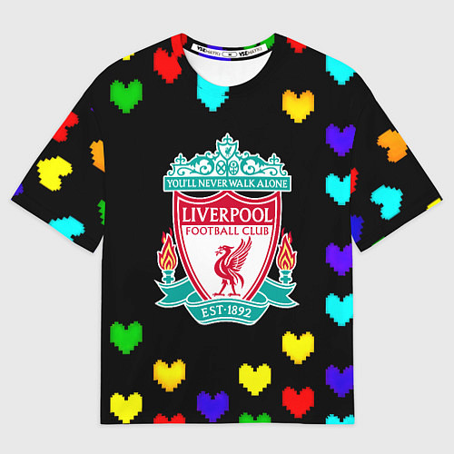Мужская футболка оверсайз Ливерпуль пиксельные сердца / 3D-принт – фото 1