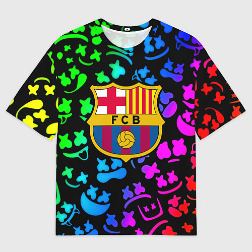 Мужская футболка оверсайз Барселона x Маршмэллоу неоновый градиент / 3D-принт – фото 1