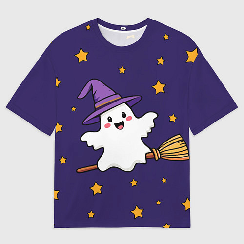 Мужская футболка оверсайз Хэллоуин, привидение на метле / 3D-принт – фото 1