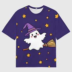 Мужская футболка оверсайз Хэллоуин, привидение на метле