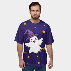 Футболка оверсайз мужская Хэллоуин, привидение на метле, цвет: 3D-принт — фото 2