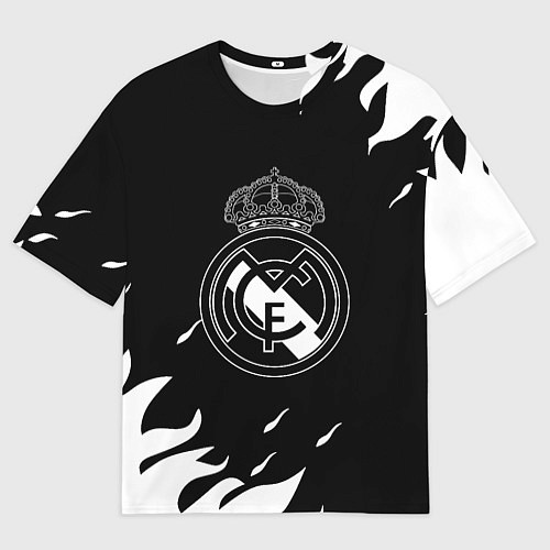 Мужская футболка оверсайз Реал Мадрид белый огонь / 3D-принт – фото 1