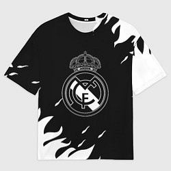 Футболка оверсайз мужская Реал Мадрид белый огонь, цвет: 3D-принт