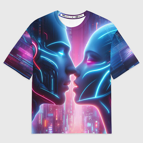 Мужская футболка оверсайз Cyber love - metropolis neon glow / 3D-принт – фото 1