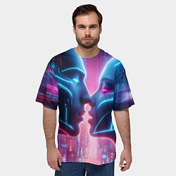Футболка оверсайз мужская Cyber love - metropolis neon glow, цвет: 3D-принт — фото 2
