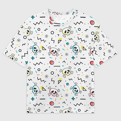 Мужская футболка оверсайз Паттерн с черепами и геометрическими фигурами на Х / 3D-принт – фото 1