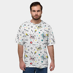 Футболка оверсайз мужская Паттерн с черепами и геометрическими фигурами на Х, цвет: 3D-принт — фото 2