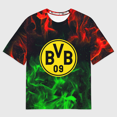 Мужская футболка оверсайз Borussia красно зеленый огонь / 3D-принт – фото 1