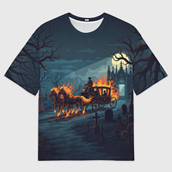 Мужская футболка оверсайз Призраки в горящей конной повозке