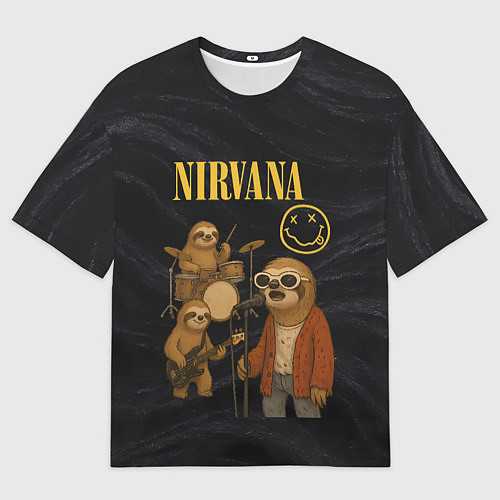Мужская футболка оверсайз Ленивцы группа Nirvana / 3D-принт – фото 1