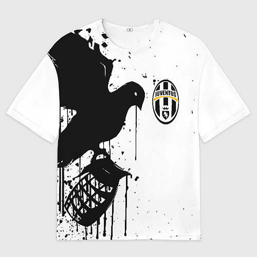 Мужская футболка оверсайз Ювентус черная птица краски / 3D-принт – фото 1