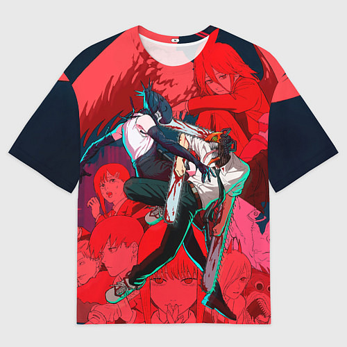 Мужская футболка оверсайз Битва с Резе Человек бензопила / 3D-принт – фото 1