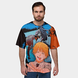 Футболка оверсайз мужская Дэндзи и Макима из Человек бензопила, цвет: 3D-принт — фото 2