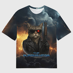 Футболка оверсайз мужская The purrminator кот терминатор, цвет: 3D-принт