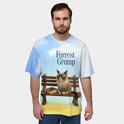 Футболка оверсайз мужская Пародия Форрест Гамп - кот на скамейке, цвет: 3D-принт — фото 2