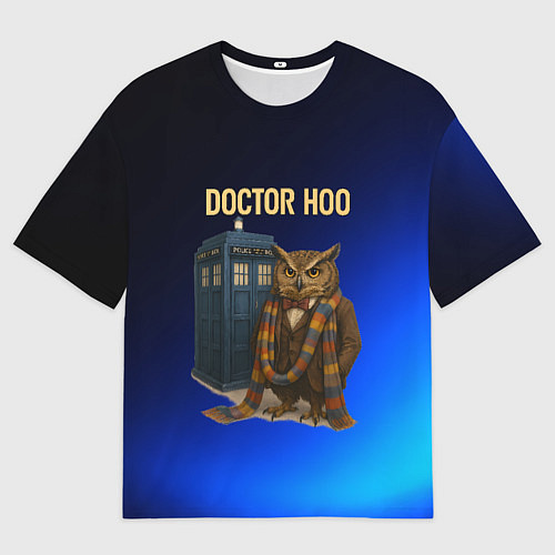 Мужская футболка оверсайз Doctor Hoo сова у телефонной будки / 3D-принт – фото 1