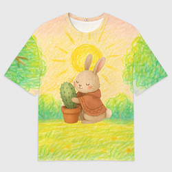 Футболка оверсайз мужская Заяц обнимает кактус, цвет: 3D-принт