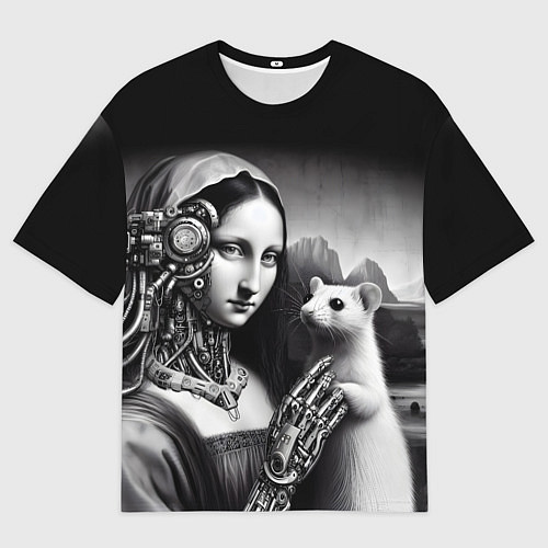 Мужская футболка оверсайз Cecilia Gallerani - the lady with the ermine cyber / 3D-принт – фото 1