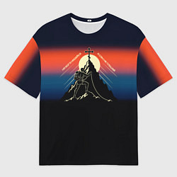 Мужская футболка оверсайз На бога надейся сине-красный арт