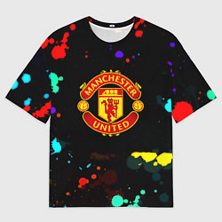 Мужская футболка оверсайз Манчестер Юнайтед краски неон