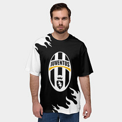 Футболка оверсайз мужская Juventus белый огонь текстура, цвет: 3D-принт — фото 2