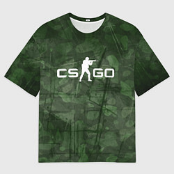 Мужская футболка оверсайз Эмблема CS GO на камуфляжном фоне