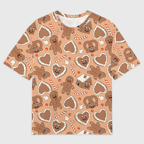 Мужская футболка оверсайз Паттерн с новогодним печеньем / 3D-принт – фото 1