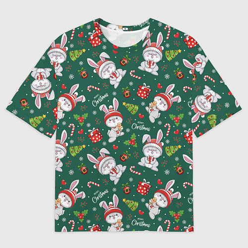 Мужская футболка оверсайз Новогодние зайчики / 3D-принт – фото 1