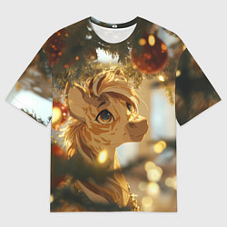 Мужская футболка оверсайз Лошадка любуется елочным шаром