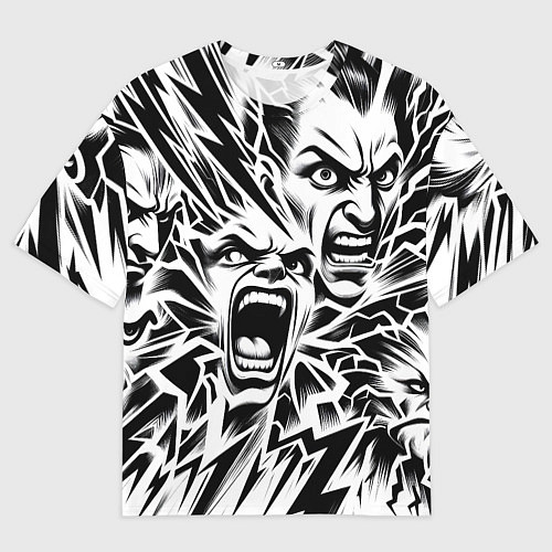 Мужская футболка оверсайз Свирепые лица и молнии - нейроарт / 3D-принт – фото 1