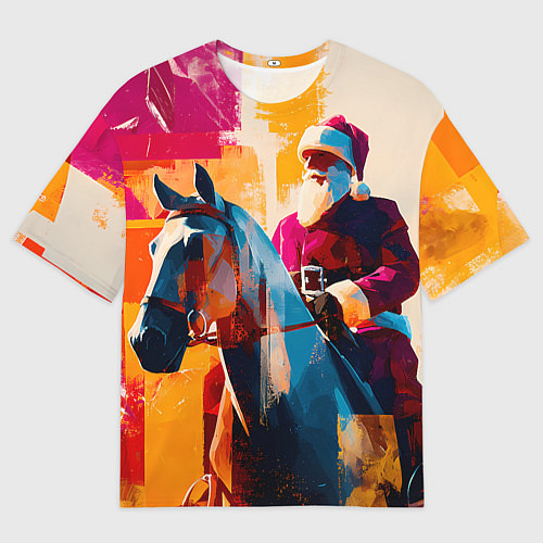 Мужская футболка оверсайз Дед Мороз на коне / 3D-принт – фото 1