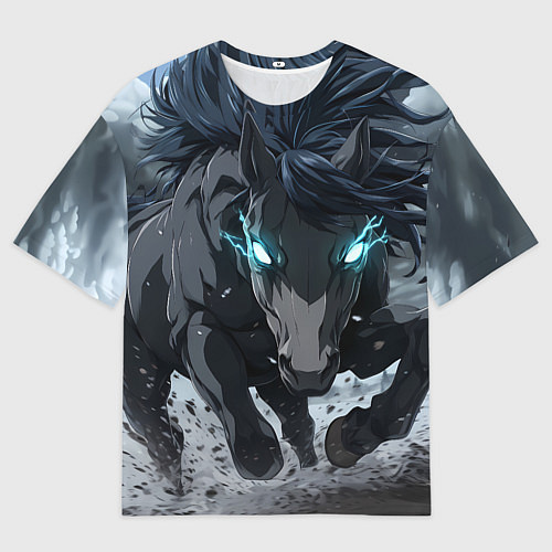 Мужская футболка оверсайз Мощный конь / 3D-принт – фото 1