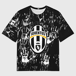 Мужская футболка оверсайз Ювентус текстура руки краски