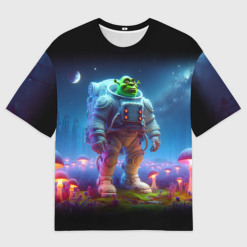 Мужская футболка оверсайз Шрек бравый космонавт - неоновое свечение / 3D-принт – фото 1