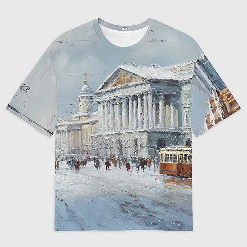 Мужская футболка оверсайз Зимний Питер красками / 3D-принт – фото 1