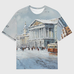 Мужская футболка оверсайз Зимний Питер красками