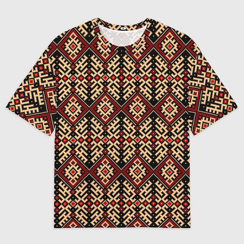 Мужская футболка оверсайз Славянский вышивной орнамент макошь / 3D-принт – фото 1