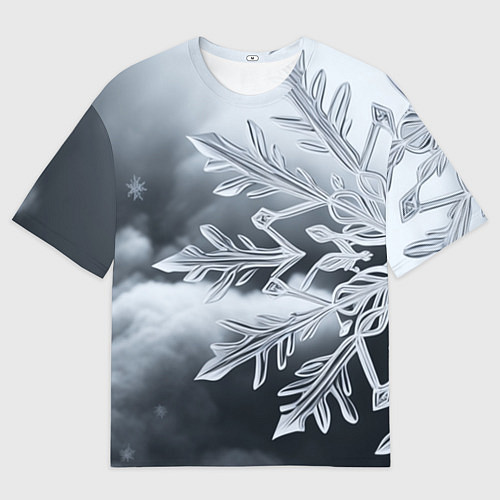 Мужская футболка оверсайз Снежинка на черно белое / 3D-принт – фото 1