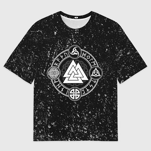 Мужская футболка оверсайз Валькнут и символы в круге / 3D-принт – фото 1