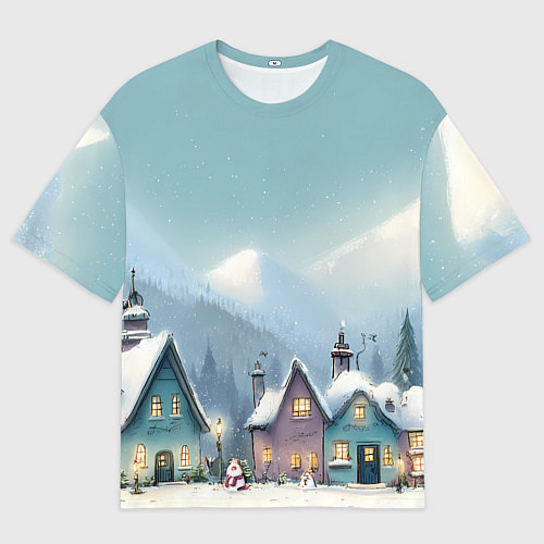Мужская футболка оверсайз Новогодние дома / 3D-принт – фото 1