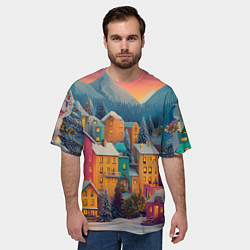 Футболка оверсайз мужская Новогодний город в горах, цвет: 3D-принт — фото 2
