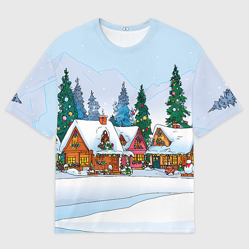 Мужская футболка оверсайз Новогодник дворик / 3D-принт – фото 1