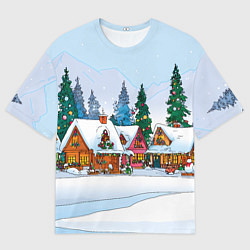 Мужская футболка оверсайз Новогодник дворик