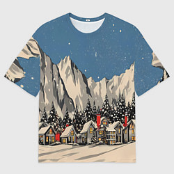 Мужская футболка оверсайз Небольшой новогодний город в горах