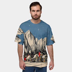 Футболка оверсайз мужская Небольшой новогодний город в горах, цвет: 3D-принт — фото 2