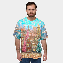 Футболка оверсайз мужская Новогодний город в блестках, цвет: 3D-принт — фото 2